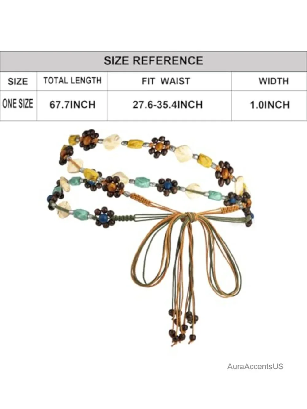 2-Piece Boho Braided Waist Belt Set with Beads & Shell